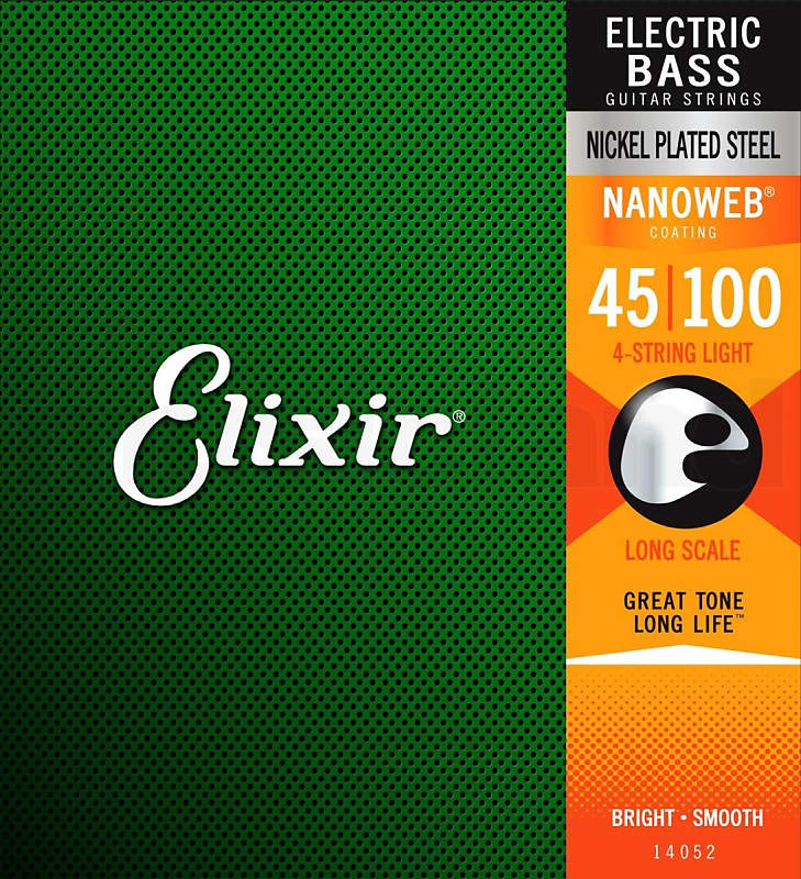 Elixir 14052 Nanoweb Nickel Plated Steel 4 String Light Electric Bass Long Scale .045 - .100