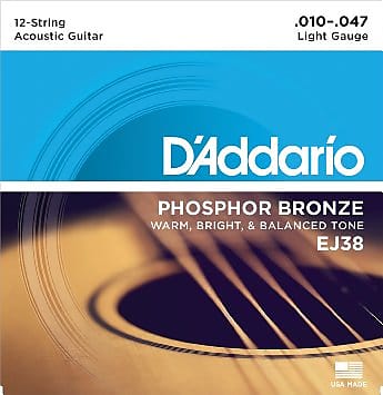 D'Addario EJ38 12 String Light Gauge Acoustic Guitar Strings