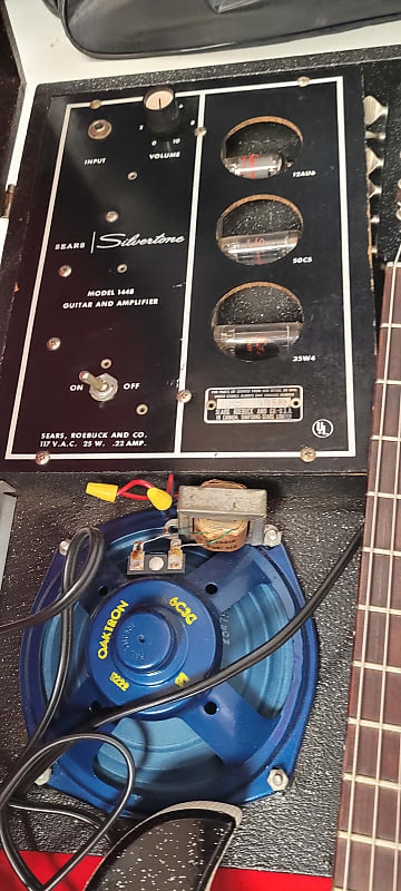 Silvertone Model 1448 Electric Guitar - Black Sparkle with Tube Amp Case with Built-in Speaker