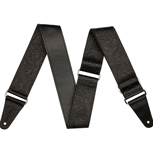 Fender 0996970006 Tooled Leather Guitar Strap, 2", Black