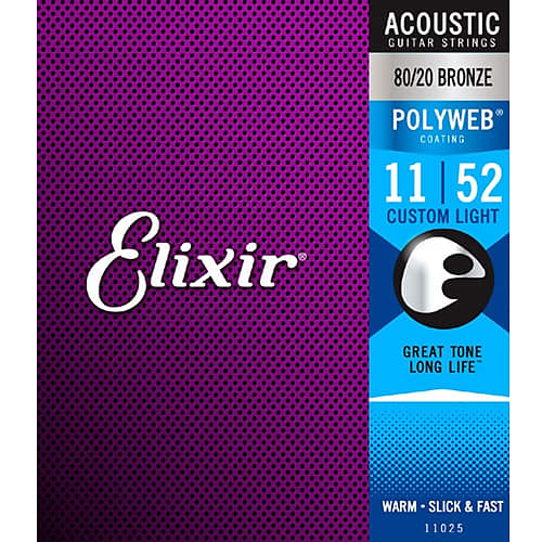 Elixir 11025 Polyweb 80/20 Bronze Custom Light Acoustic Guitar Strings. .011 - .052