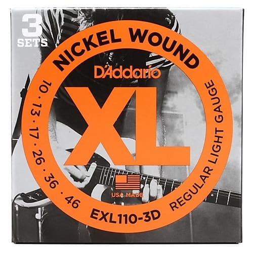 D'Addario EXL110-3D Nickel Wound Electric Strings Light 3-Pack, .010 -.046