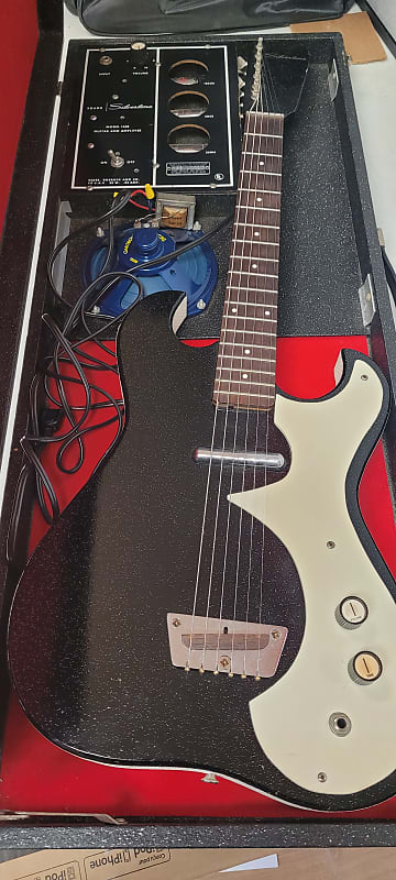 Silvertone Model 1448 Electric Guitar - Black Sparkle with Tube Amp Case with Built-in Speaker