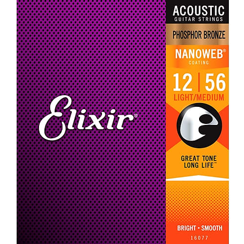 Elixir 16077 Nanoweb Phosphor Bronze light/medium Acoustic Guitar Strings 12-56