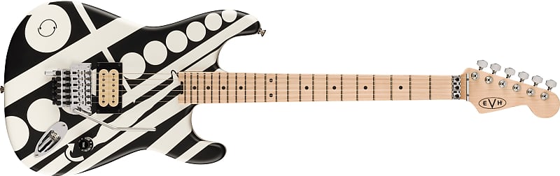 EVH Striped Series Circles, Maple Fingerboard, White and Black