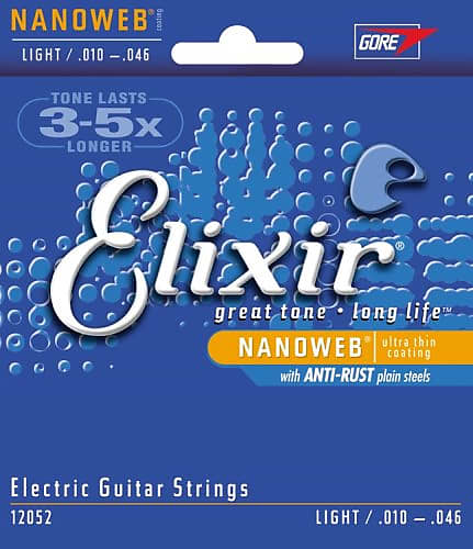 Elixir 12052 Nanoweb Nickel Plated Steel Light Electric Guitar Strings, .010 - .046