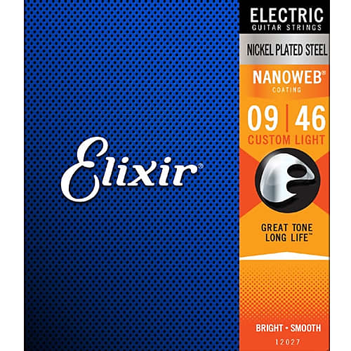 Elixir 12027 Nanoweb Nickel Plated Custom Light Electric Guitar String .009-.046