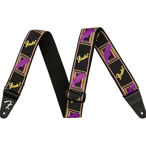 Fender Neon Monogrammed Strap, Purple and Yellow, 2"