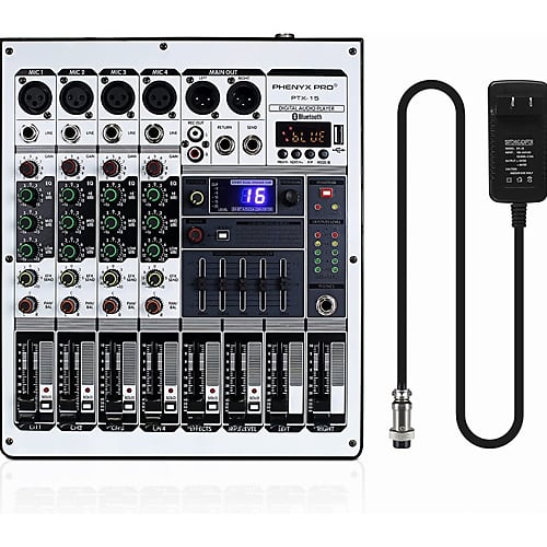 Phenyx Pro PTX-15 Mixing Console, 4 Channels, USB Input, Stereo Equalizer w/ 16 Echo Effects