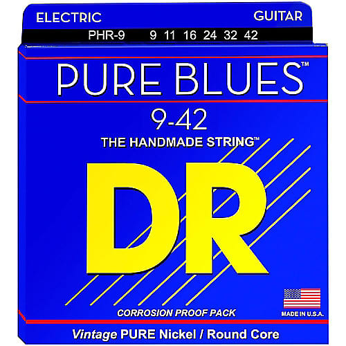 DR PHR-9 Pure Blues Nickel Rd Core Electric Guitar Strings, .009-.042