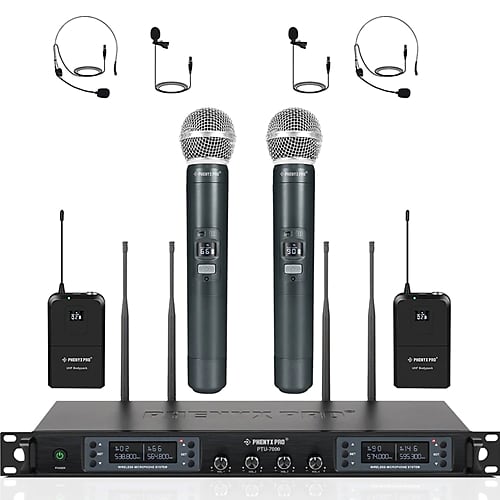 Phenyx Pro PTU-7000C 4-channel UHF Wireless Microphone System with Auto Scan ( 4x40 Frequencies)