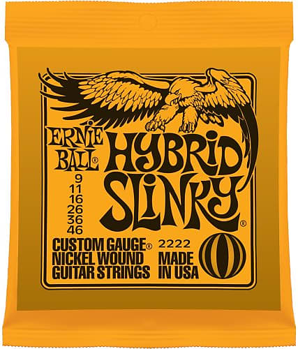 Erine Ball 2222 Hybrid Slinky Electric Guitar Strings, .009 - .046