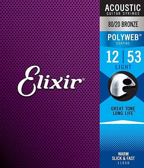 Elixir 11050 Polyweb 80/20 Bronze Light Acoustic Guitar Strings, .012 - .053