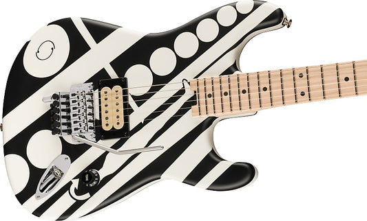 EVH Striped Series Circles, Maple Fingerboard, White and Black