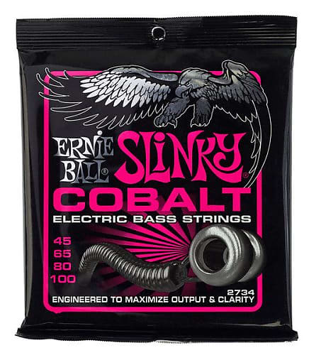 Ernie Ball 2734 Cobalt Hybrid Slinky Electric Bass Strings, 45, 65, 80, 100