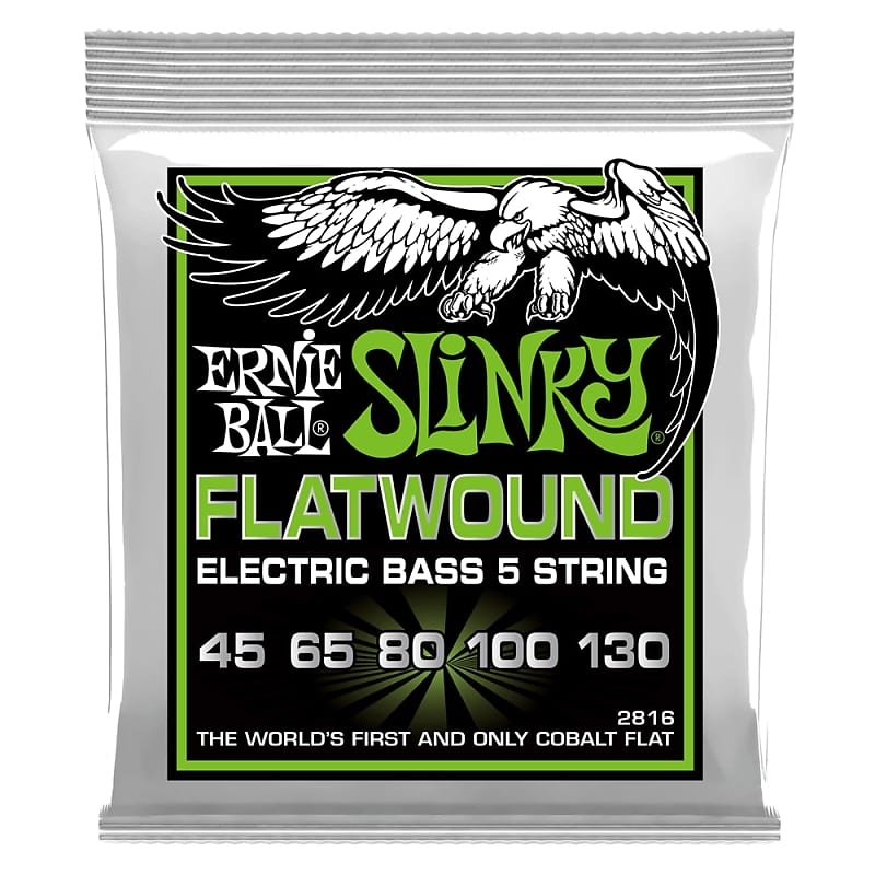 P02816 Slinky Flat Wound Bass Strings, 5 string, .045-.130