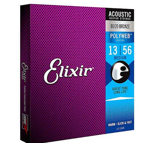 Elixir 11100 Polyweb 80/20 Bronze Medium Acoustic Guitar Strings, .013/.056