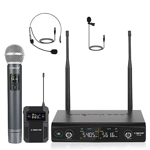 Phenyx Pro PTU-521H1B Dual Wireless 1 Handheld, 1 LPV/Head Set System (30 Adjustable Frequency)