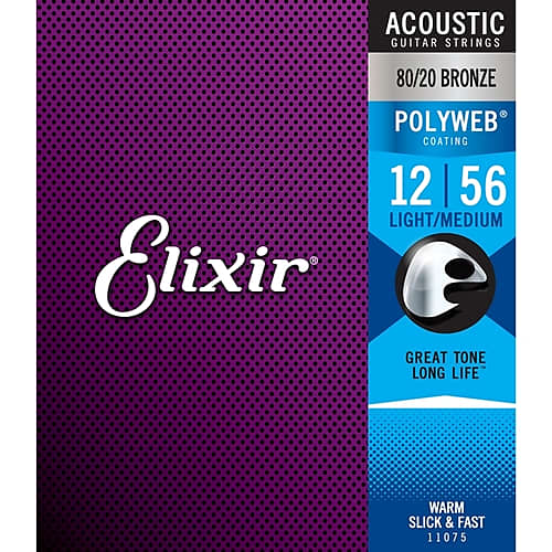 Elixir 11075 Polyweb 80/20 Bronze Light-Med Acoustic Guitar Strings .012-.056