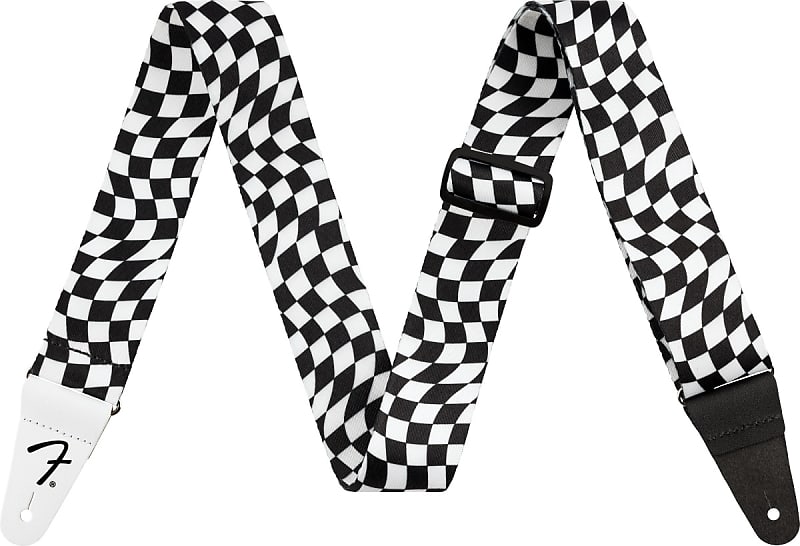 Fender Wavy Checkerboard Polyester Strap, Black/White