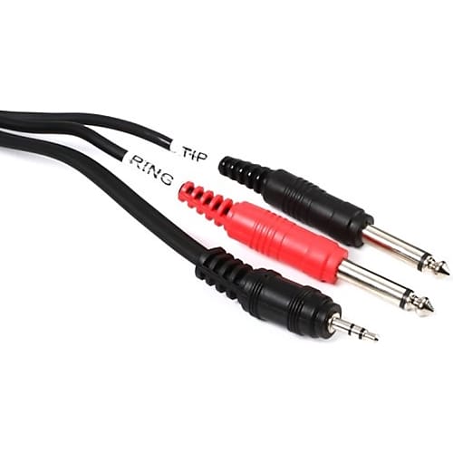 Hosa CPM153 5' Male 3.5MM TRS to Dual 1/4" Male TS Y Cable