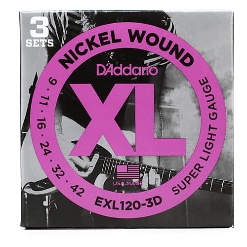 D'Addario EXL120-3D Nickel Wound Electric Strings Super Light 3-pack, .009 - .042